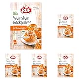 RUF Bio Weinstein-Backpulver, ohne Phosphatzusatz, Backtriebmittel zum Backen von Kuchen, Torten, Muffins und Cupcakes, glutenfrei und vegan, 3 x 20g (Packung mit 5)