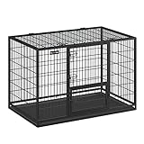 Feandrea Hundekäfig hochbelastbar, Gitterbox, transportabler Haustierkäfig, 122 x 74,5 x 80,5 cm, für mittelgroße, große Hunde, sicher, 2 abnehmbare Türen, Welpenauslauf, XXL, schwarz PPD003B01