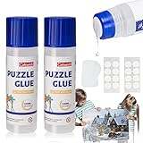 Celawork Puzzle Kleber für 1000/1500/3000 Stücke Puzzles, ungiftiger PVA transparenter Puzzlekleber, Schnelltrocknend, mit Punktkleber, praktisches Zubehör zum Aufhängen von Puzzles (120 ML×2)