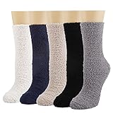 HIALTODAY 5 Paar Kuschelsocken Damen, Flauschige Bettsocken aus Korallenfleece, Dicke warme Plüschsocken, Weiche bequeme Flauschsocken im Winter