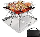 KAHEIGN Camping Holzofen Tragbar Edelstahl Camping-Grill, Faltbar BBQ Feuerstelle Grill für Camping Campingkocher aus Edelstahl mit Tragetasche für Camping Picknick BBQ
