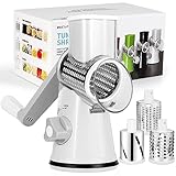 Diealles Shine Käsereibe mit Kurbel, Reibe für Gemüse mit 3 Edelstahl Austauschbaren Trommelklingen, Manuelle Trommelreibe, Gemüseschneider, Ideal für Gurken, Käse und Nüsse, Karotten usw(Weiss)