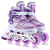 Kinder Inline Skates für Mädchen, verstellbare 4-Größen Inline Rollschuhe mit allen leuchtenden Rädern für Kinder Mädchen (Violett, S (EU28-32))