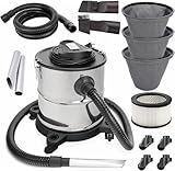 Aschesauger 20L 1650W Kaminsauger Staubsauger (Kabellänge ca. 4m) Inklusive HEPA Filter + Blasfunktion + DUAL Filter System + 3x Sackfilter, Antistatische Ableitkette, Aschesauger für Kamin SN121