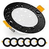 EMOS Exclusive Einbaustrahler LED Spots 230V, 5W, 500lm, 3000K warmweiß | Set mit 6 Downlight LED Spots Badezimmer etc., wasserdicht IP54 | LED Einbaustrahler 230V, rund Ø 95mm, ultra flach, schwarz
