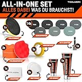 TOOLWERK® Scheinwerfer Aufbereitung Set [24 Teile] - Reparatur-Set & Polierset für alle gängigen Autoscheinwerfer mit UV-Schutz, Politur & Schleifscheiben in 7 Körnungen [inkl. Sechskant-Adapter]