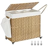 SONGMICS Wäschekorb mit Deckel, 160 L, Wäschesammler 3...