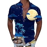 Männer Casual Kurzarm Frühling Sommer Turndown Neck 3D Gedruckt Shirts Mode Top Bluse Shirts Pyjama Hemd Herren (Navy, XL)