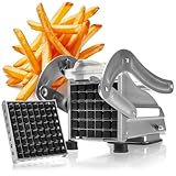 com-four® Pommesschneider - Kartoffelpresse mit 2 Schneideeinsätzen - Pommes Frites Schnitzer aus Edelstahl mit Saugnapf - Obst-, Gemüse- und Käsestiftler spülmaschinenfest 2025 (Edelstahl + Saugnapf)
