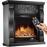 KESSER® Elektrokamin Standkamin - Kamin elektrisch mit LED 3D-Flammeneffekt, Mit Heizung Heizfunktion, Elektro Kamin mit 1800W Leistung, Timer, Thermostat, Fernbedienung, dimmbar, Villa/Schwarz