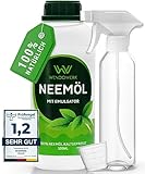 WENDOWERK® Neemöl [500ml] - Inkl. Sprühflasche und Messbecher - Neemöl mit Emulgator zur direkten Anwendung - Niemöl zur natürlichen Pflanzenpflege für Indoor und Outdoor