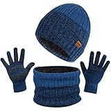 TAGVO 3in1 Winter Beanie Hut, Schal, Handschuhe Set,Ultraweiche elastische Verdickung Vlies Innenfutter Strick Beanie Cap Neck Warmer Warme Strickmützen, Mütze, Schal & Handschuh-Sets für Damen Herren