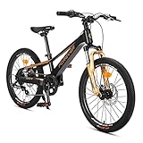 SilteD Kinderfahrräder, 20-Zoll-Hardtail-Mountainbikes mit Bremsgriffen und Felgen aus Aluminiumlegierung, für Jungen und Mädchen (Farbe: Schwarz)