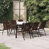KTHLBRH 7-TLG. Garten-Essgruppe Braun und Schwarz Outdoor-Möbel-Sets Gartenmöbel-Sets Balkonmöbel-Sets Terrassenmöbel-Sets für Terrasse, Garten, Balkon