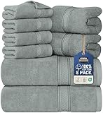 Utopia Towels - 8 teilig Handtücher Set aus Baumwolle mit Aufhänger - 2 Badetuch, 2 Handtücher und 4 Washclappen - (Kühl Grau)