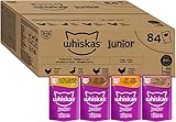 Whiskas Junior Katzennassfutter Geflügel Auswahl in Gelee, 84 Portionsbeutel, 84x85g (1 Großpackung) – Hochwertiges Katzenfutter nass, für heranwachsende Katzen von 2 bis 12 Monaten