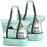 PEARL Strandtasche: 2er-Set 2in1-Strand-Netztaschen mit Kühlfach und Seitenfach, hellblau (Kühltasche, Saunatasche, Flaschenkühler)