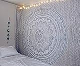 Aakriti Gallery Baumwolle Mandala Wandteppich Wandbehang - Böhmische Tagesdecke, Boho Decke/Überwurf Wandteppiche für Wohnzimmer, Wohnkultur (Gray, 235 x 210 cms)