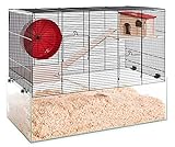 PETGARD Mäuse- und Hamsterkäfig, Nagarium mit Glaswanne und 2 Holzetagen, Komplettset mit Laufrad und weiterem Zubehör, 67x36,5x52 cm, Minnesota