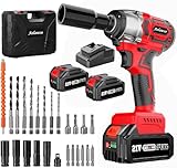 Aolawco 29 IN 1 Akku Schlagschrauber mit 2 x 21V Lithium Batterie, 350N.m Elektro Schlagschrauber für Auto Reifenwechsel mit 5 Stecknüsse, 4 Schrauben, 4 Bohrern, Schnellladegerät, für Haus und Auto