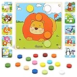 Japace Puzzle ab 1 2 3 Jahr, Mosaik Steckspiel Montessori Spielzeug Color Zuordnungsspiel mit 25 Bunten Bausteine & 10 Mustern, Pädagogische Steckspielzeug Motorikspielzeug Geschenk für Kinder