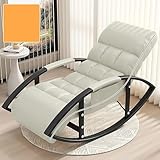 Übergroßes Freizeit-Schaukelstuhl- und Fußhocker-Set, verstellbare Liege für Wohnzimmer und Terrasse, bequemer Outdoor-Schaukelstuhl mit höhenverstellbarer Rückenlehne und Fußstütze, gebrochenes Weiß