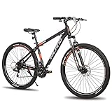 Hiland 29 Zoll Mountainbike MTB Hardtail Fahrrad mit Speichenrädern 482mm Aluminiumrahmen 21 Gang Schaltung Scheibenbremse Federgabel schwarz&rot für Herren