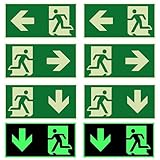 Synsee Notausgangsschild Nachleuchtend, 8 Stück Fluchtwegschild, 300×150mm,2 Links+2Rechts+4 Unten Notleuchte Aufkleber, Selbstklebend für Flur, Keller, Treppenhaus