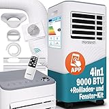 Monzana® lokale Klimaanlage MZKA2600 WiFi App Mobil Fensterabdichtung Abluftschlauch 9000BTU 4in1 1000W 30qm Fernbedienung Luftentfeuchter Klimagerät