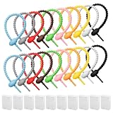 WEFHEF 40 Stücke Silikon Krawatten mit 10 Plastikbox, Bunt Silikon Kabelbinder Wiederverwendbar Silikonbände Silikon-Spiralbinde Beutelverschluss Rouladenbinder für Beutel Verschluss Kabelmanagement