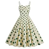 Damen 50er Jahre Vintage Polka Dot Neckholder Cocktail Swing Kleid Knöpfe Floral 1950er Rockabilly Audrey Hepburn Abschlussball Tee Party Kleid, Aprikose+grün, X-Groß