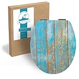 Calmwaters® WC Sitz mit Absenkautomatik, Holz-Motiv Shabby-Chic, Holzkern Toilettendeckel, Fast-Fix, Metallscharnier, universale O-Form, ovaler Klodeckel, Komfort Toilettensitz, Holz-Dekor, 26LP2817