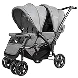 GOPLUS Geschwisterwagen Zwillingswagen, Kinderbuggy Klappbar, Buggy Zwilinge, Kinderwagen Babybuggy, Babywagen Grau, für Babys ab 6 Monate