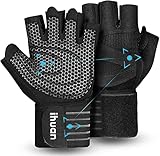 ihuan Belüftete Fitness Handschuhe mit Handgelenkband-Unterstützung für Herren und Frauen | Schwarze Trainingshandschuhe | kompletter Handflächenschutz für Gewichtheben, Training, Fitness, Klimmzüge