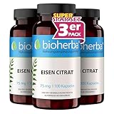 Eisencitrat Kapseln – 300 Stück hochdosiert mit 75 mg Eisen von BIOHERBA PZN 19642557