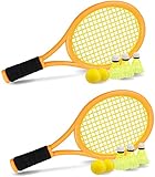 Kinder Tennisschläger mit Tragetasche,4 weiche Trainingsbälle und 6 Badminton Birdies,Tennisschläger Geschenkset für Kinder Outdoor Indoor Sport (Orange und Grün)