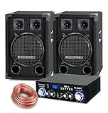 McGrey PA Komplettset DJ Anlage PowerDJ-1200 (System mit Partyboxen, Lautsprecher, 2 x 400 Watt, Bluetooth-Endstufe, Verstärker, Lautsprecherkabel)