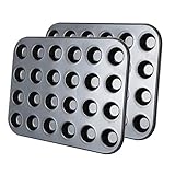 Tebery 2 Stück Mini Muffinform für 24 Muffins, Mini Backblech für Muffins Muffinblech, Mini Cupcake Formen, Muffin Backform, Antihaftbeschichtet, Karbonstahl, 38x26x2cm