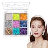 Dokeno 9 Farben Glitzer Lidschatten Palette, Eyeshadow Palette Schimmernde, Makeup Palette Hohe Farbwiedergabe, Schminkpalette Eyeshadow, Makeup Lidschattenpalette, Eye Shadow für Bühne Festival Party