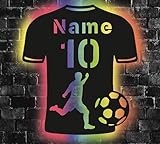 WALUNA® Trikot Fußball mit Name Nummer personalisierte Jungen Deko, LED Geschenke für Fussballer - Nachtlicht Gaming USB Lampe personalisierte Fußball Deko in 12 Holzarben