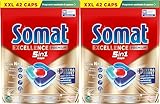 SOMAT Excellence Premium 5in1 Caps (2 x 42 AW), schnellauflösende Spülmaschinentabs mit Extra Boost auch im Niedrigtemperatur-, Kurz- & Eco-Programm, entfernen selbst 72 h eingetrocknete Essensreste