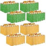 Luau Grass Tischrock 2,7 m x 76,2 cm Grasrock Hawaii-Tischrock Faux Hibiskus Blumen Hula Röcke Tropische Hawaii Party Dekorationen für Luau Party, Events Geburtstag (Gelb, Grün, 8 Stück)