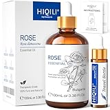HIQILI Ätherisches Rosenöl 100ml, ätherisches Aromatherapieöl, Reine Ätherische Öle Rose für Diffusor, Luftbefeuchter, Haut, Haare, Aromalampe