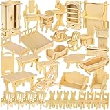 Puppenhaus Möbel Set Personalisierbar 34-teilig Küche Bad Wohnzimmer Schlafzimmer Kinderzimmer DIY 3D-Puzzle Bastelset Holz 23542
