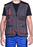 Arbeitsweste mit zehn großen Taschen, Montageweste, herren, 280g. Perfekt geeignet für Techniker und Bauarbeiter,Schwarz und Orange, 58