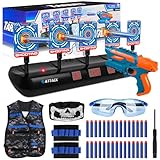 BUOAZR Zielscheibe für Nerf, 5 Ziele Zielscheibe Elektrisch mit Licht und Sounds, Auto Reset Zielscheiben Schießspiele Toy mit 30 Foam Darts Pfeile Zubehör Set, Spielzeugfür 6 7 8 9 10 Jahre Kinder