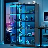 Lvifur Led Vitrine Buffetschrank Sideboard, 35 × 70 × 165 cm Smart Vorratsschrank RGB 20 Farben Dimmbares Sideboard Intelligente Sensorik Vitrinenschrank Wohnzimmer （Black）