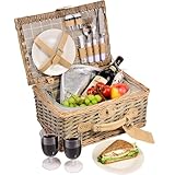 Sänger | Picknickkorb Amrum, 13-teiliges Komplettset für 2 Personen, mit Besteck, Teller, Gläser, Salz- & Pfefferstreuer