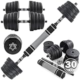 C.P.Sports 2in1 Kurzhantel & Langhantel Set 30kg / 40kg | Hantelscheiben – Gewichte – Hantelstangen | verstellbare Hanteln – Hantelset für Krafttraining, Fitness, Home Gym (silber-schwarz)