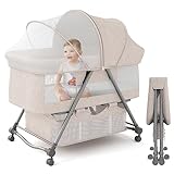 XJD Babybett mit weich Matratze Reisebett inkl. Lagerung, Wiege-Funktion, Faltbar, Schlupf und Transporttasche, ab Geburt bis 20 kg, Stubenwagen Komplett Set für 0-6 Monate Baby und Kinder, Khaki